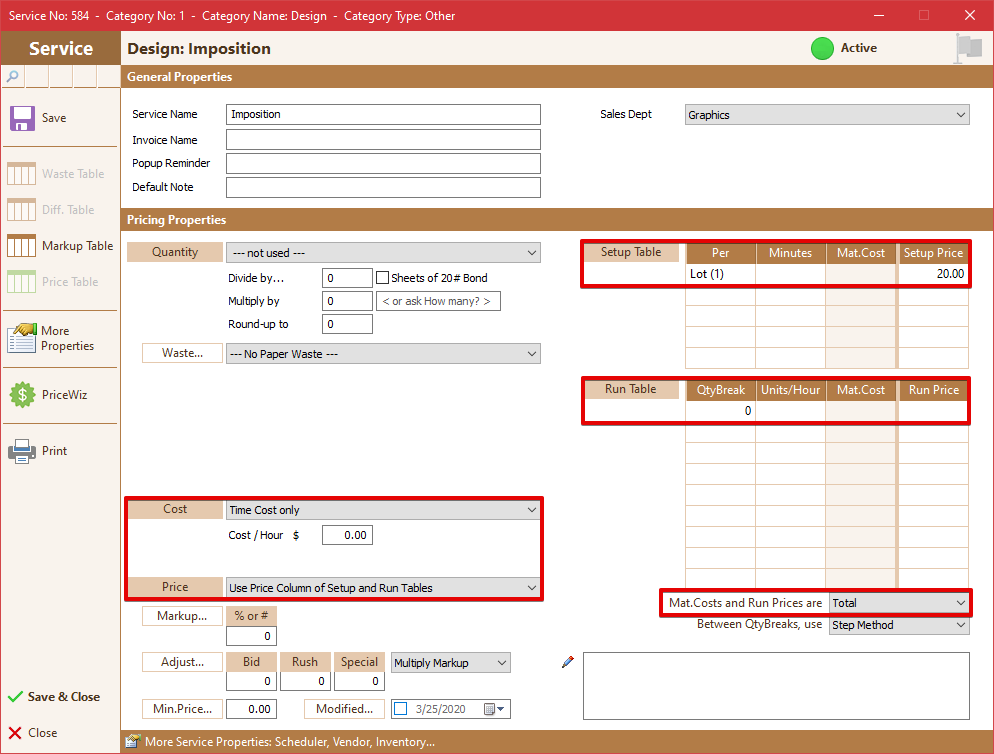 Imposition service fields