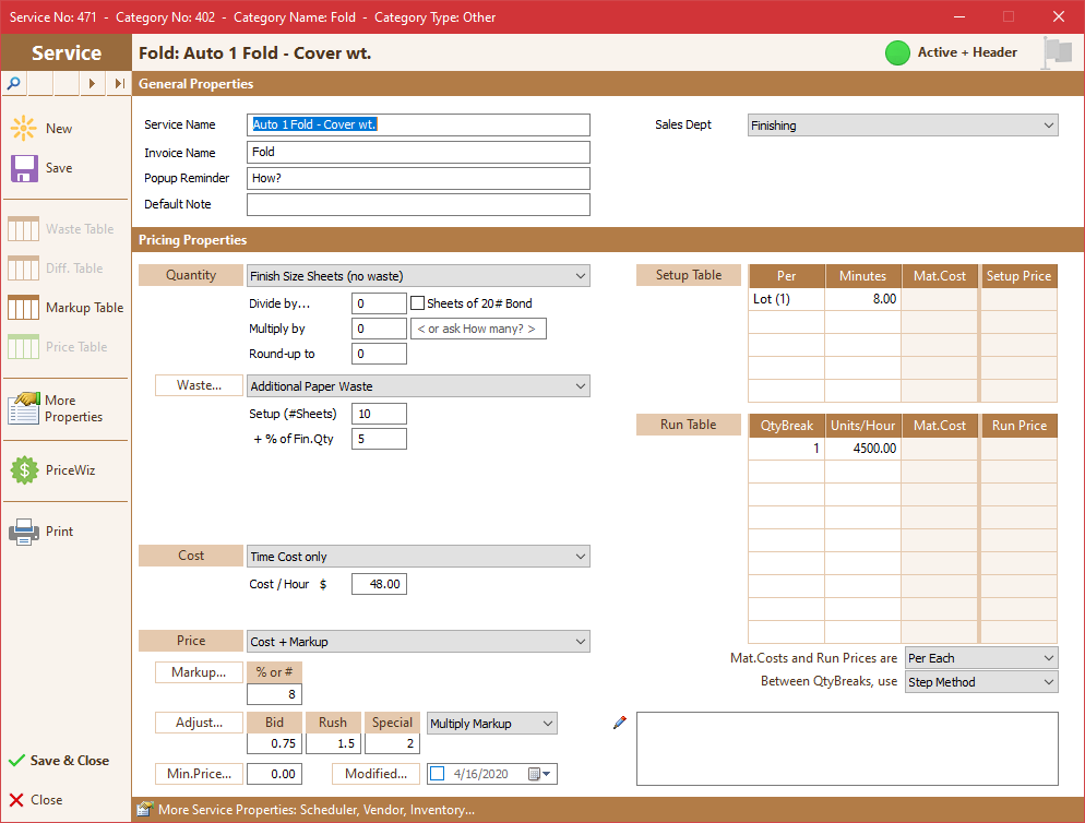 Folding Service Properties