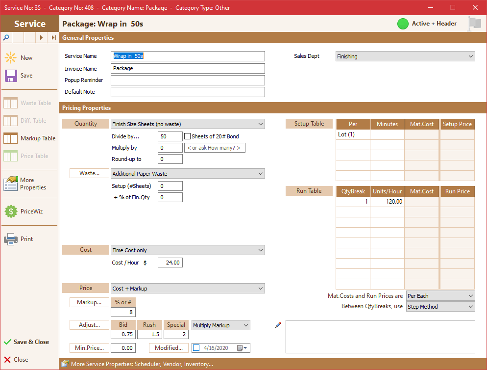 Packaging Service Setup