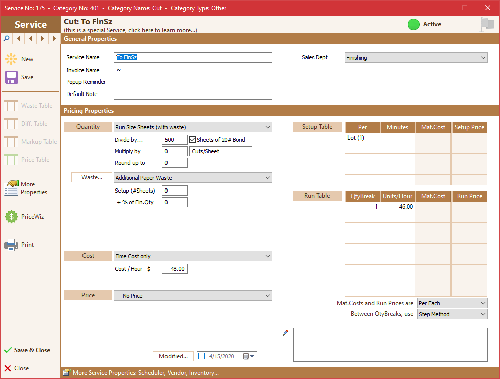 Cutting Service Setup