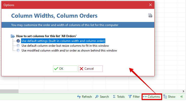 Column settings