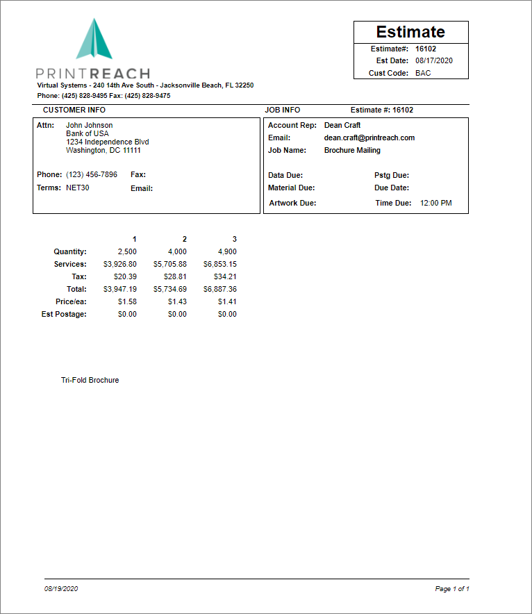 Multiple Quantity Estimates – Print Reach Help Center