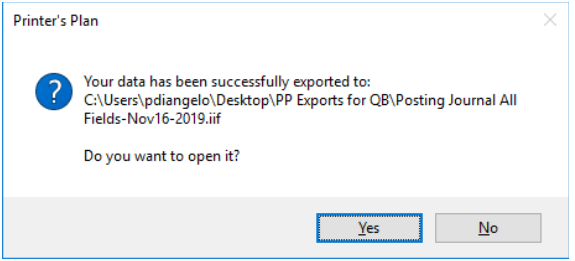 IIF export success