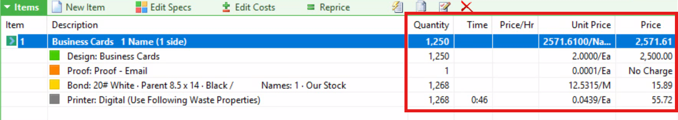 Job window outputs highlighted